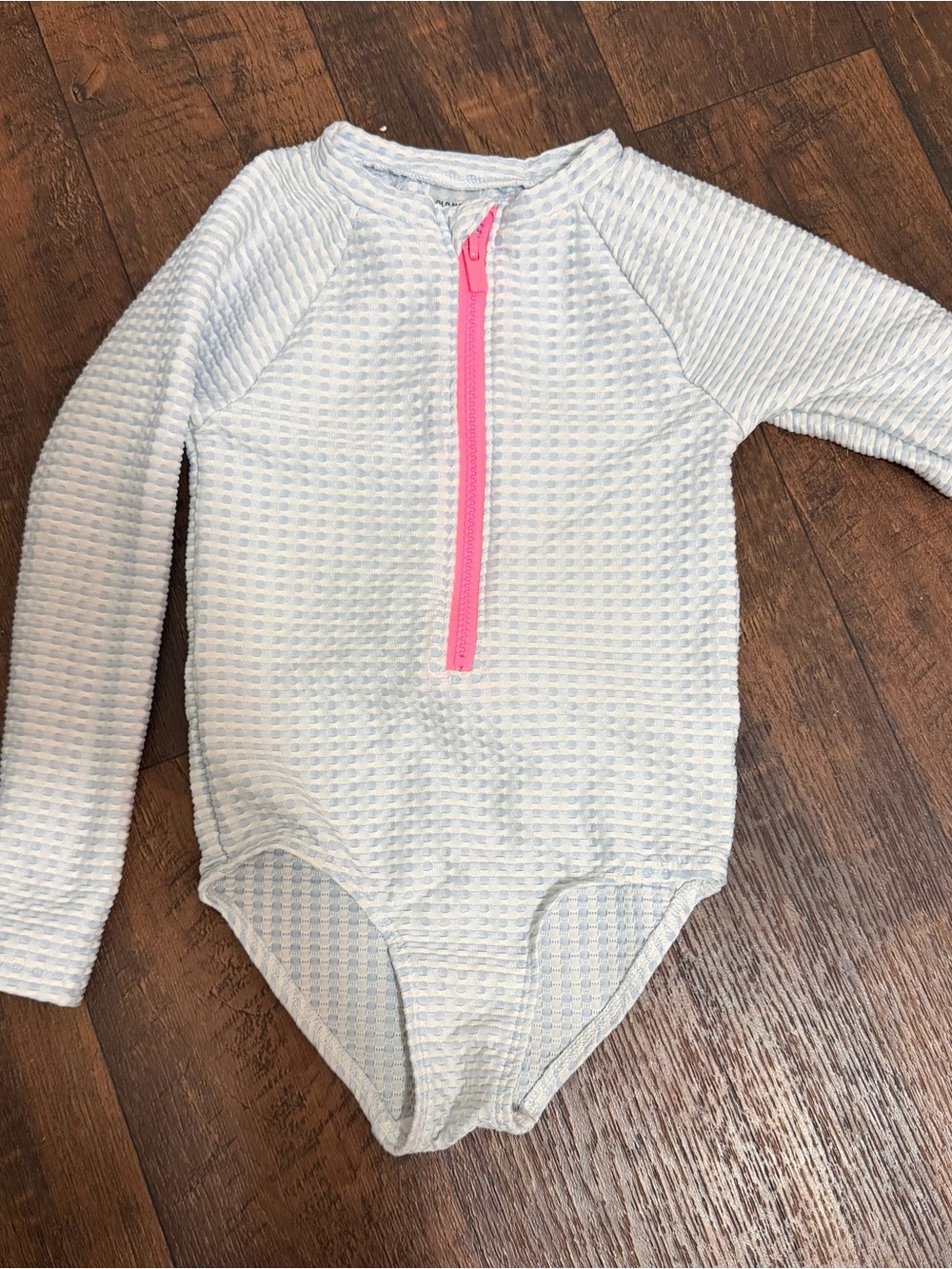 Kids Long-Sleeve One-Piece Swimsuit in Light Blue with Pink Zip